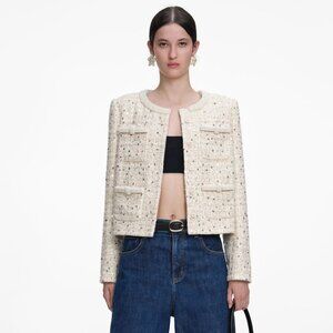 self-portrait Beige small shawl-style sheepskin coat